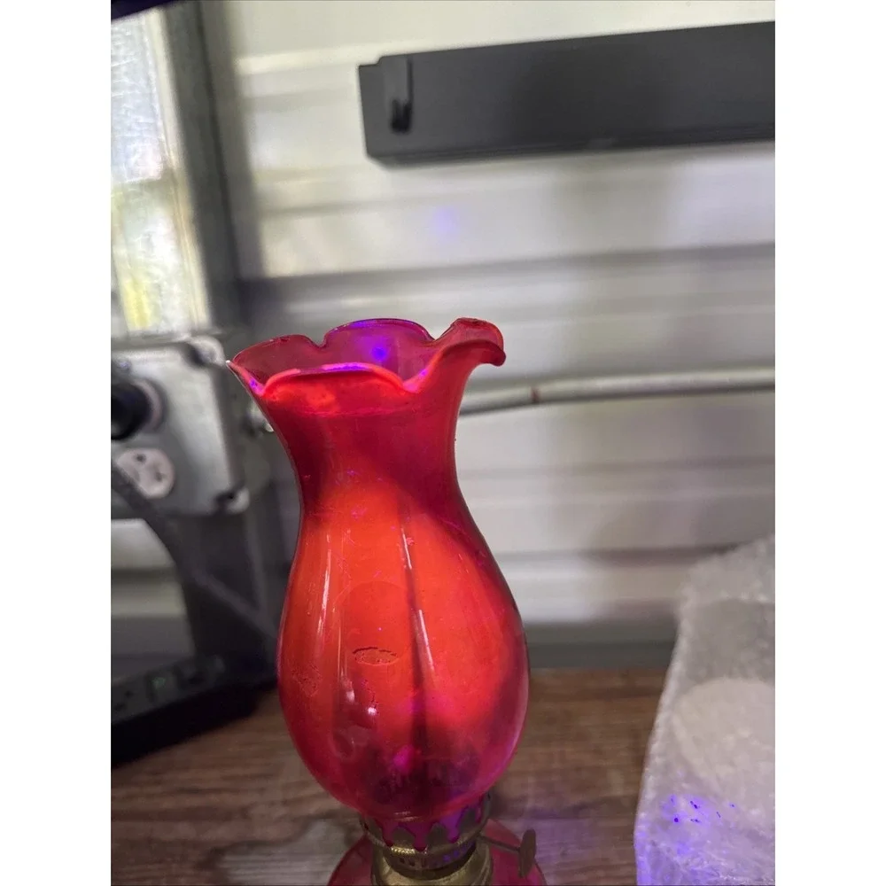 Vintage Red Glass Oil Lamp with Ruffle top 10.5
